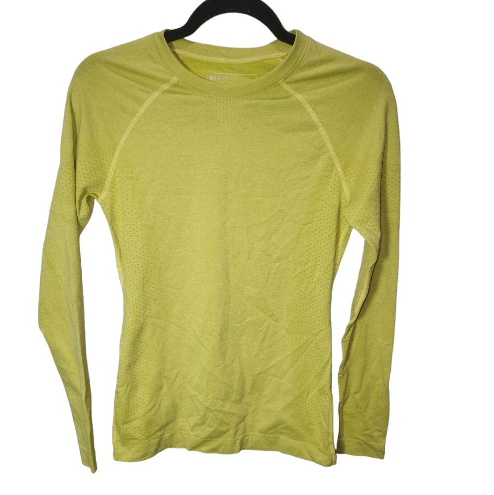 Figs Fitted Raglan Tee Green and Yellow